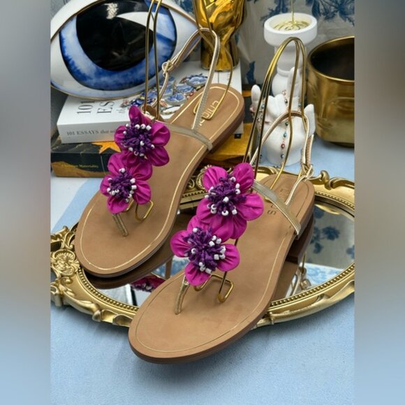 🆕 CHICO'S 🧿 NWOB Sunset Flower Sandal, Pink Hand Beaded Flower Detail - Sz 9US - Picture 6 of 12